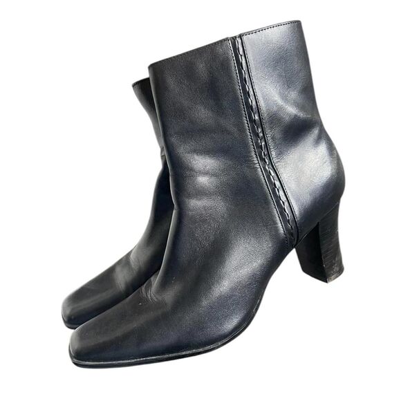 Y2K Minimalist Square Toe Leather Ankle Boots - Picture 1 of 8